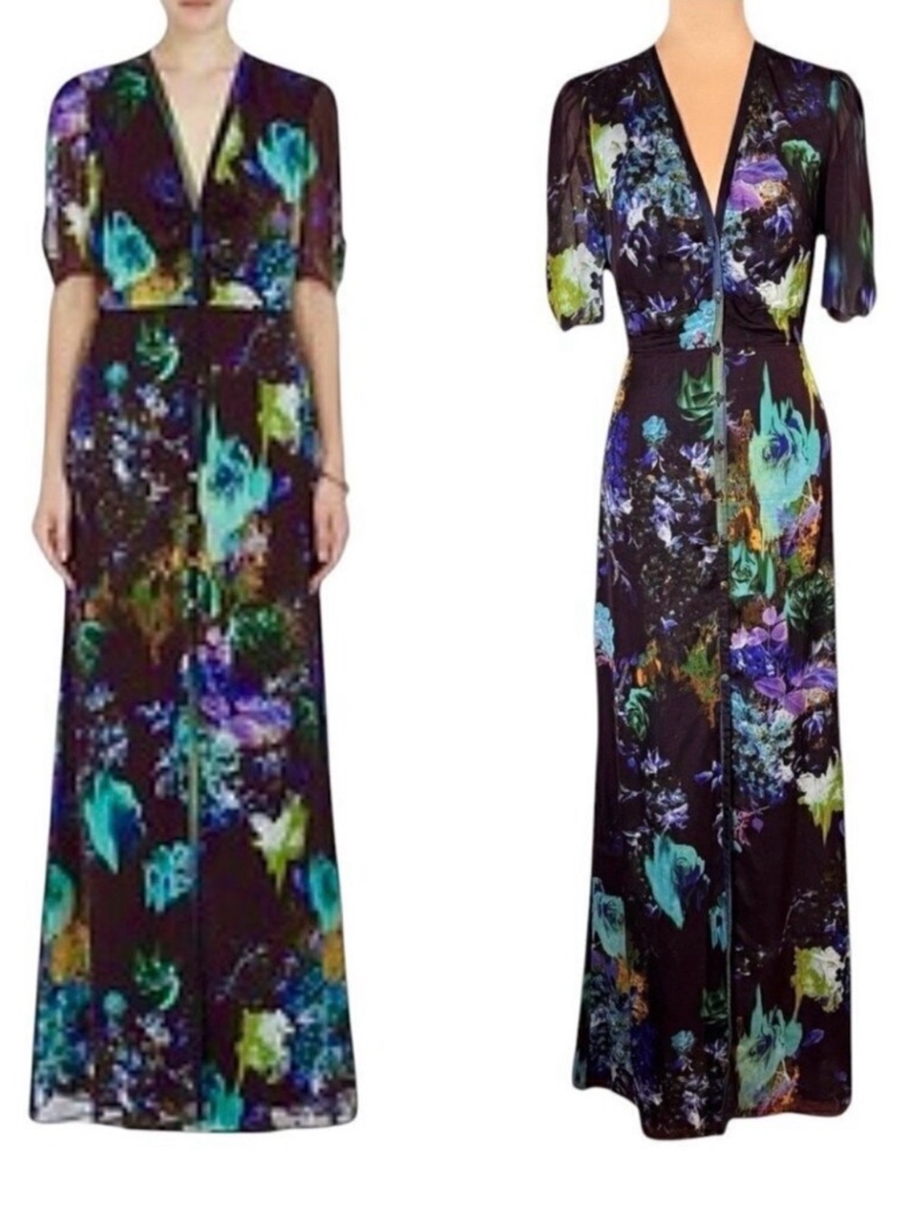Mason by Michelle Mason Silk Floral Button Front Maxi Dress Sz S Purple Fairy